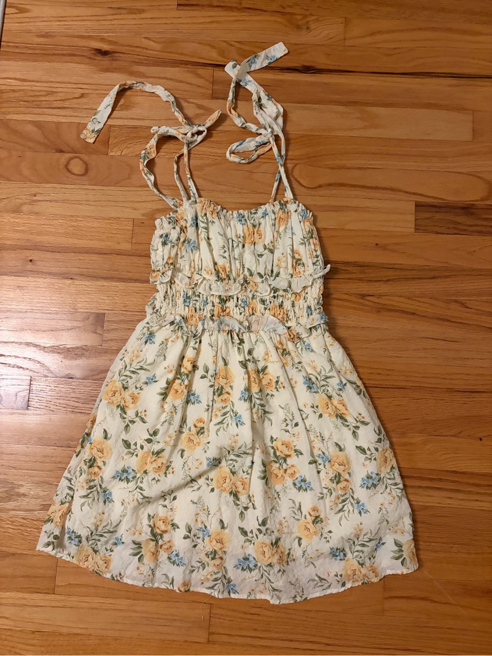 Aqua Yellow Floral Smocked Sundress